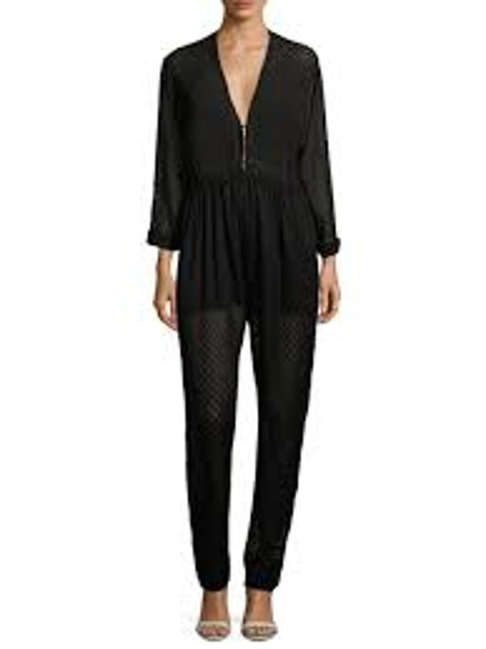 IRO Black Gleda Polka Dot Burnout Sheer Perforated Eyelet Jumpsuit Womens 38